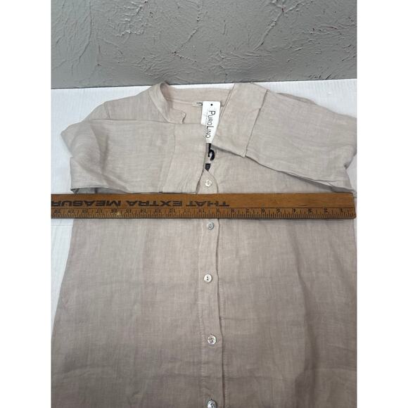 LUNGO L'ARNO Button Up Women's Beige V-Neck Cuff Sleeve 100% Linen Size Large - Picture 4 of 4